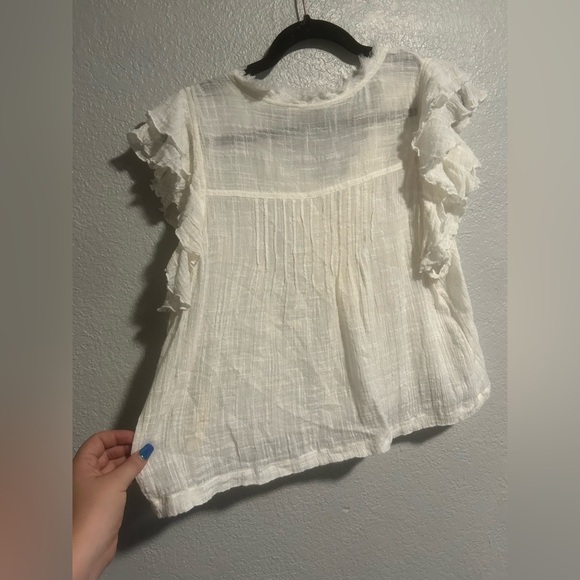Free People Naya Top Alabaster Fp One V Neck Ruffle Button Blouse - Picture 10 of 10